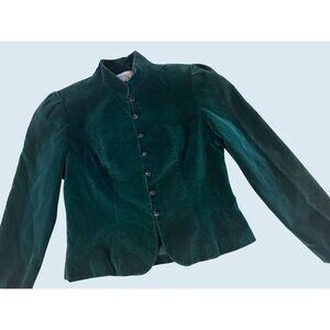 Vintage HARRISON DAVIS Green Velvet Full Button Blazer Coat 1980s Sz S